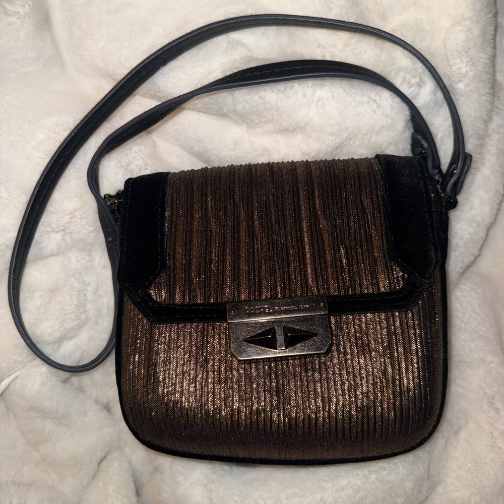 RACHEL Rachel Roy Metallic Brown and Black Velvet Crossbody Bag “SALE”